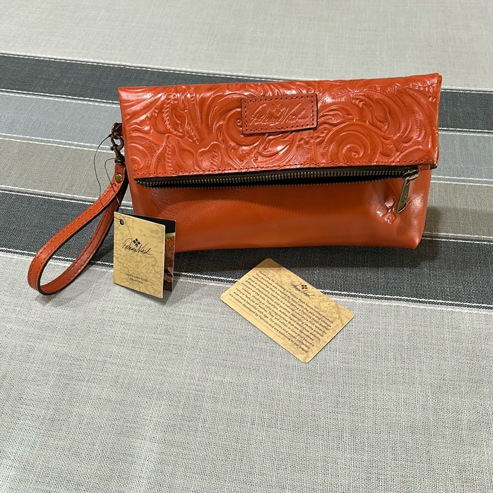 Patricia Nash Embossed Leather Clutch in Vibrant Orange